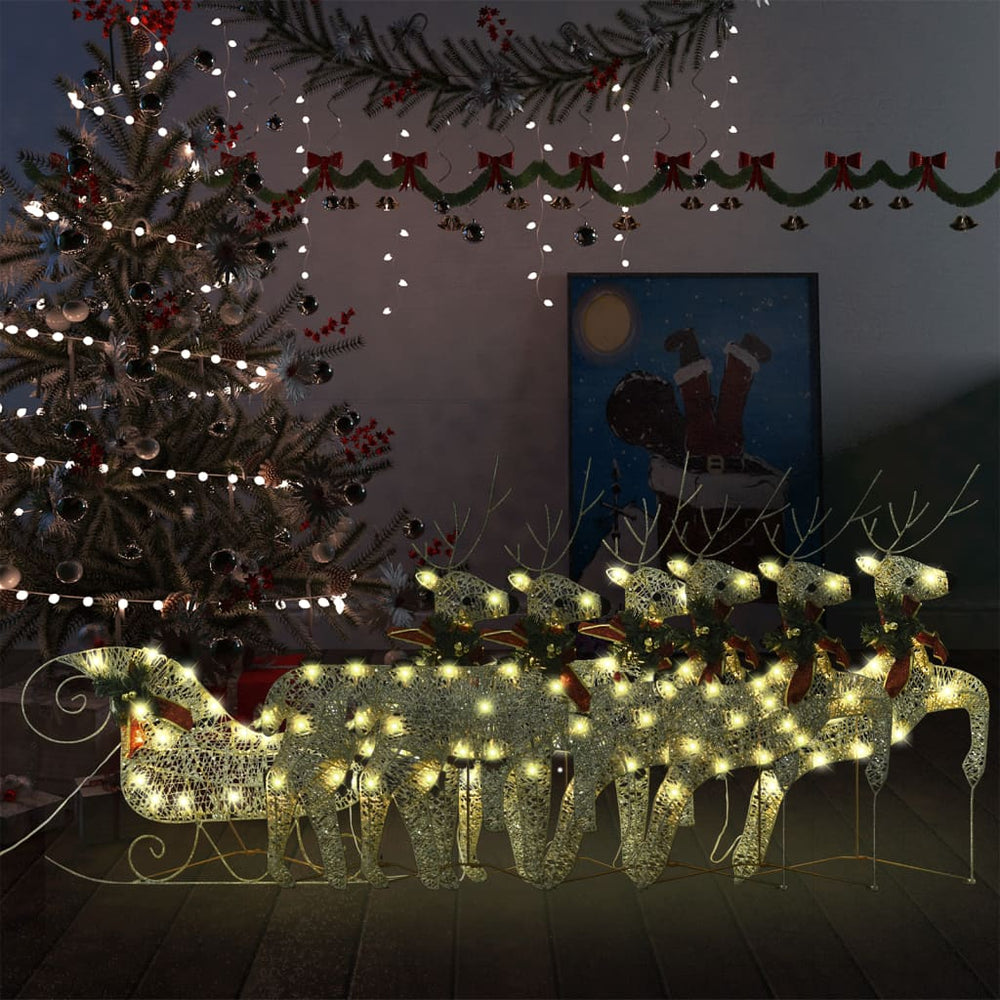 vidaXL Reindeer with Sleigh Christmas Decoration 140 LEDs Golden