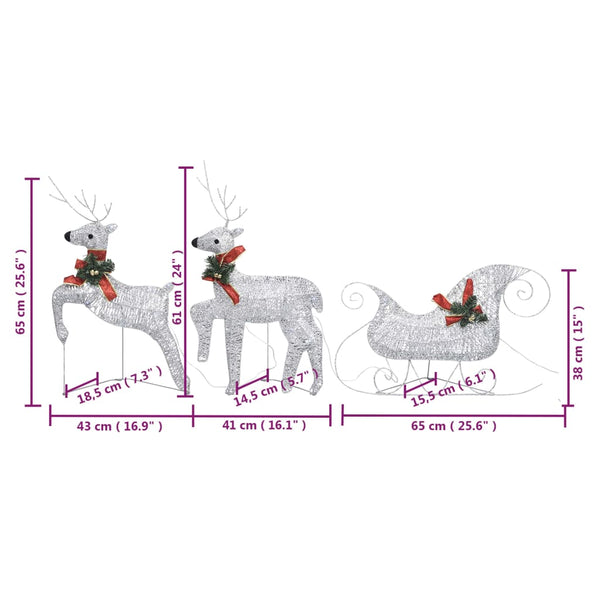 vidaXL Reindeer with Sleigh Christmas Decoration 140 LEDs Silver