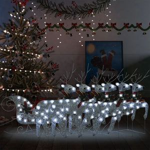 vidaXL Reindeer with Sleigh Christmas Decoration 140 LEDs Silver