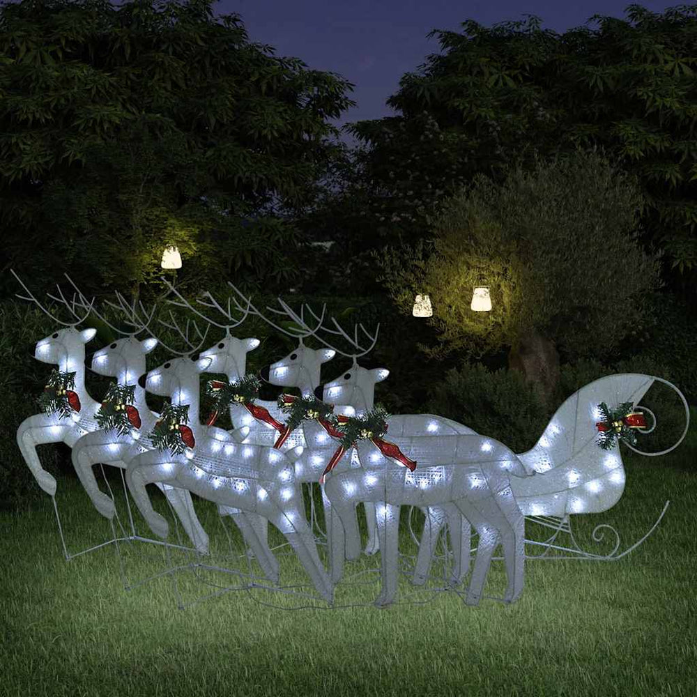 vidaXL Reindeer with Sleigh Christmas Decoration 140 LEDs Outdoor White