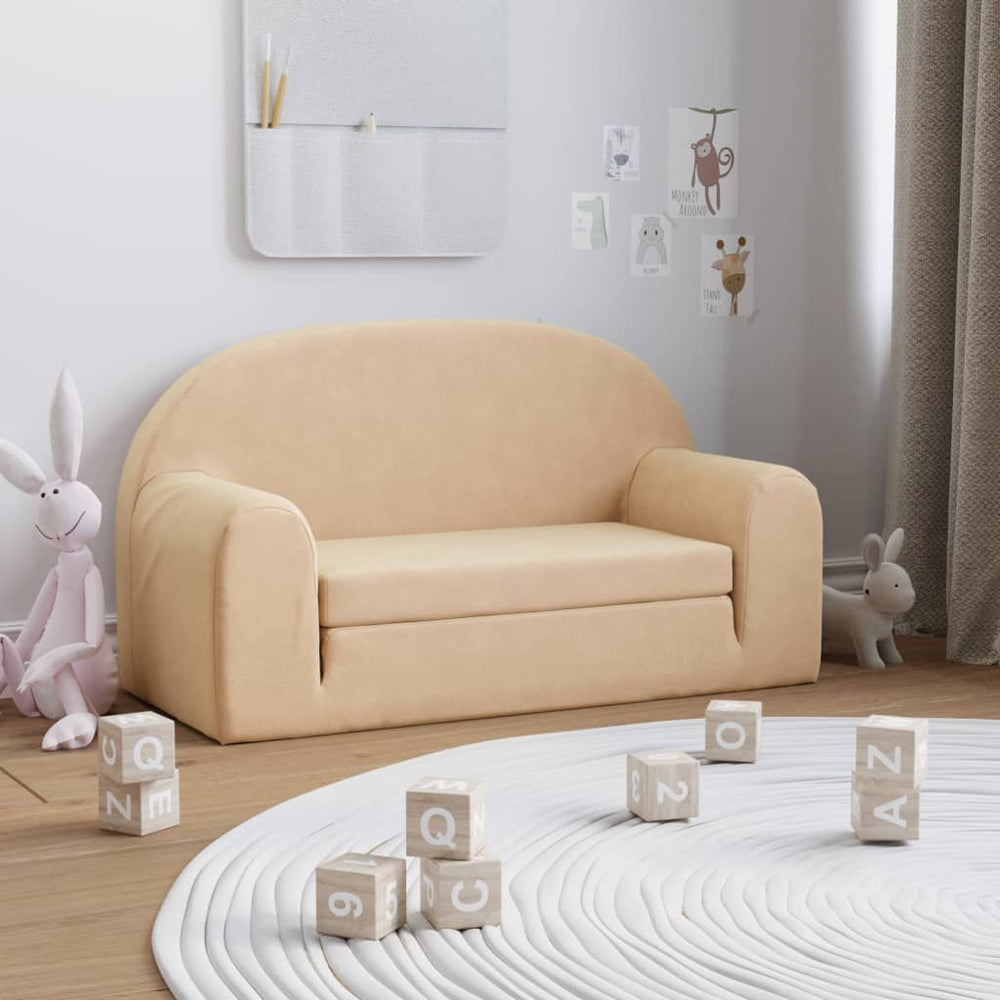 vidaXL 2-Seater Kids Sofa Bed Cream Soft Plush