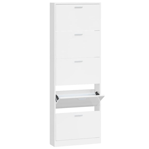 Hochglanz Schuhschrank Weiß 59x17x169 cm
