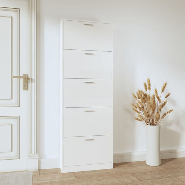 Hochglanz Schuhschrank Weiß 59x17x169 cm