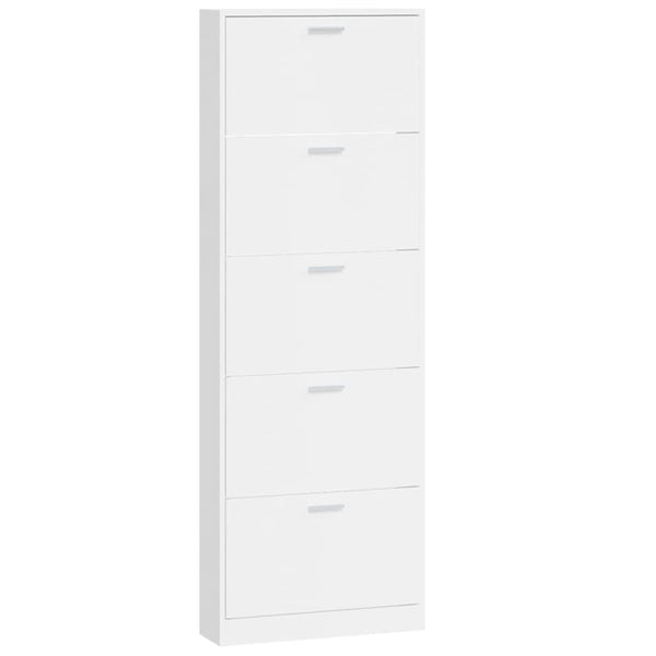 Hochglanz Schuhschrank Weiß 59x17x169 cm