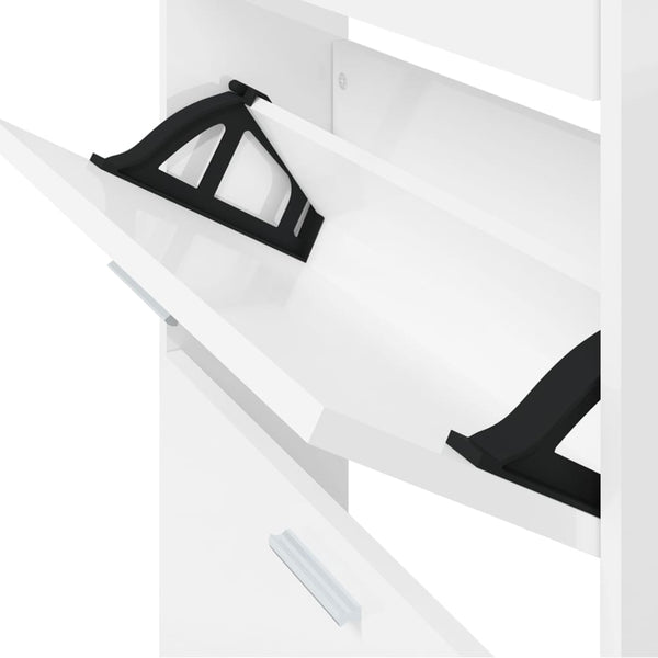Hochglanz Schuhschrank Weiß 59x17x169 cm