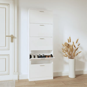 Hochglanz Schuhschrank Weiß 59x17x169 cm