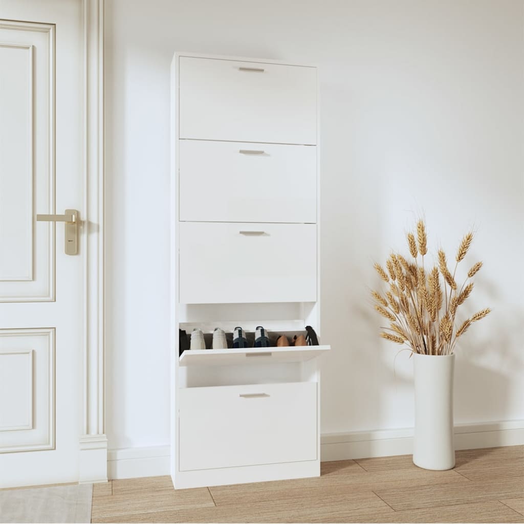 Hochglanz Schuhschrank Weiß 59x17x169 cm