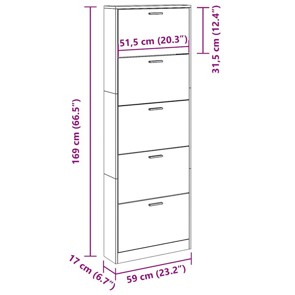 Schuhschrank Räuchereiche 59x17x169 cm