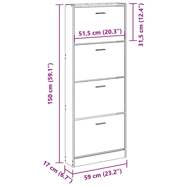 Schuhschrank Schwarz 59x17x150 cm