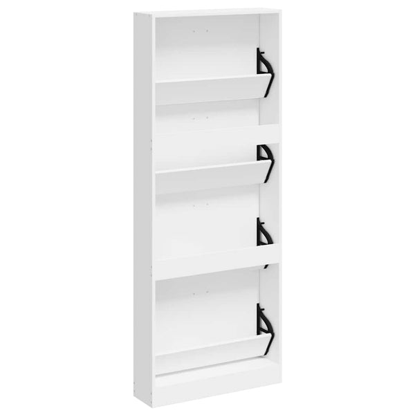 Hochglanz Schuhschrank Weiß 59x17x150cm