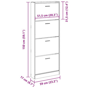 Hochglanz Schuhschrank Weiß 59x17x150cm