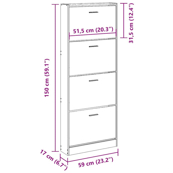 Hochglanz Schuhschrank Weiß 59x17x150cm