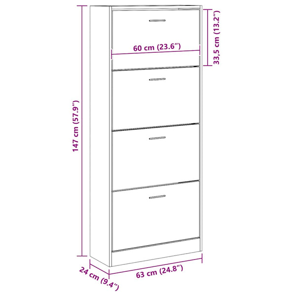 Weißer Schuhschrank 63x24x147 cm