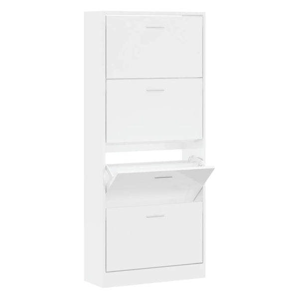 Hochglanz Schuhschrank Weiß 63x147 cm