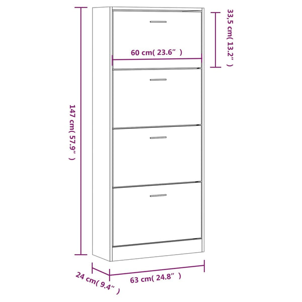 Hochglanz Schuhschrank Weiß 63x147 cm