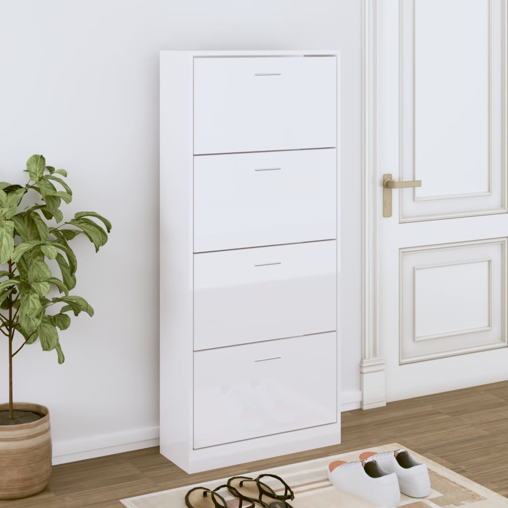 Hochglanz Schuhschrank Weiß 63x147 cm