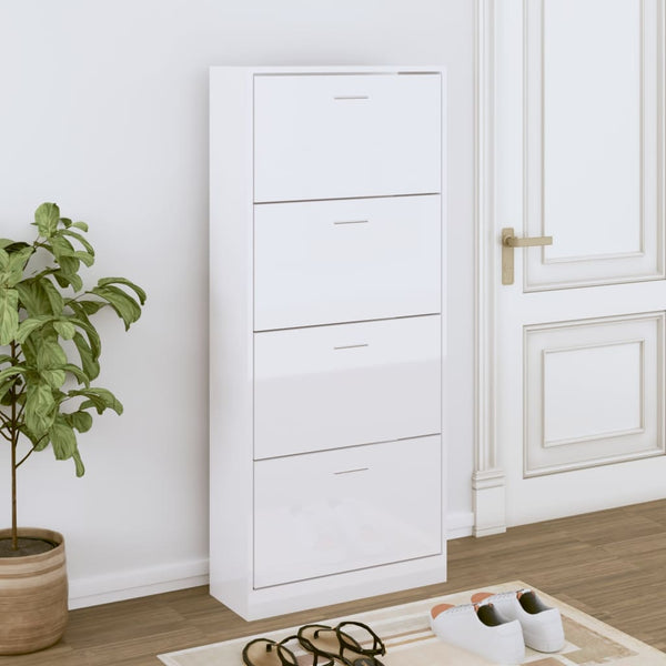 Hochglanz Schuhschrank Weiß 63x147 cm