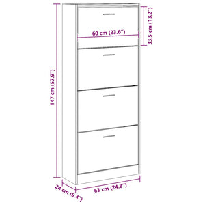 Schuhschrank Grau Sonoma 63x24x147 cm