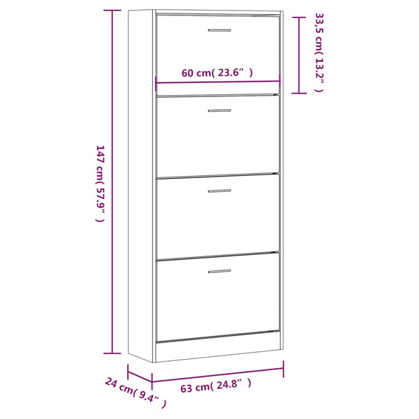 Schuhschrank Braun Eichenoptik 63x24x147cm