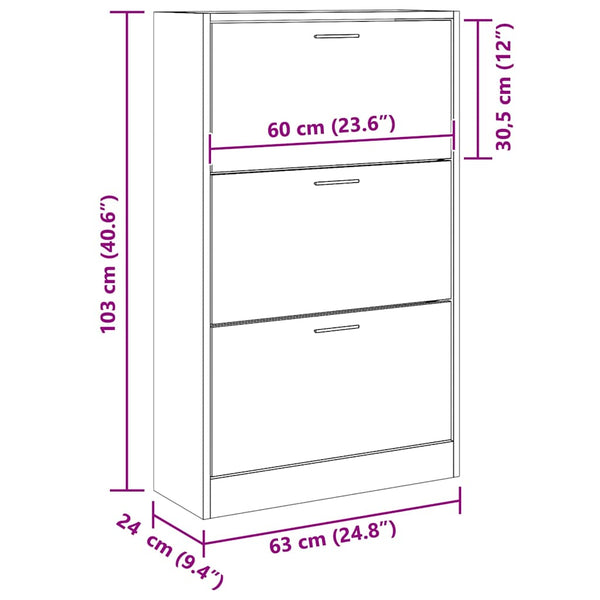 Weißer Schuhschrank 63x24x103 cm