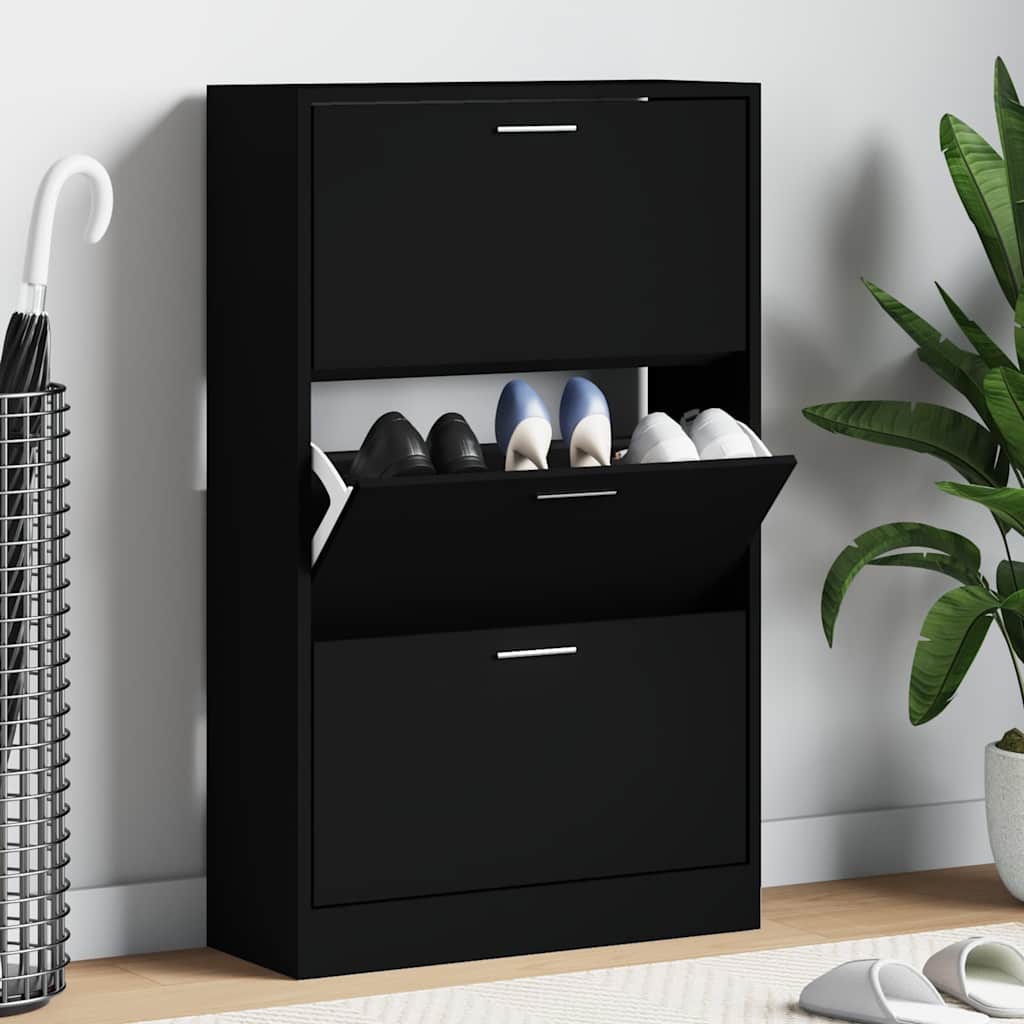 Schuhschrank Schwarz 63x24x103cm