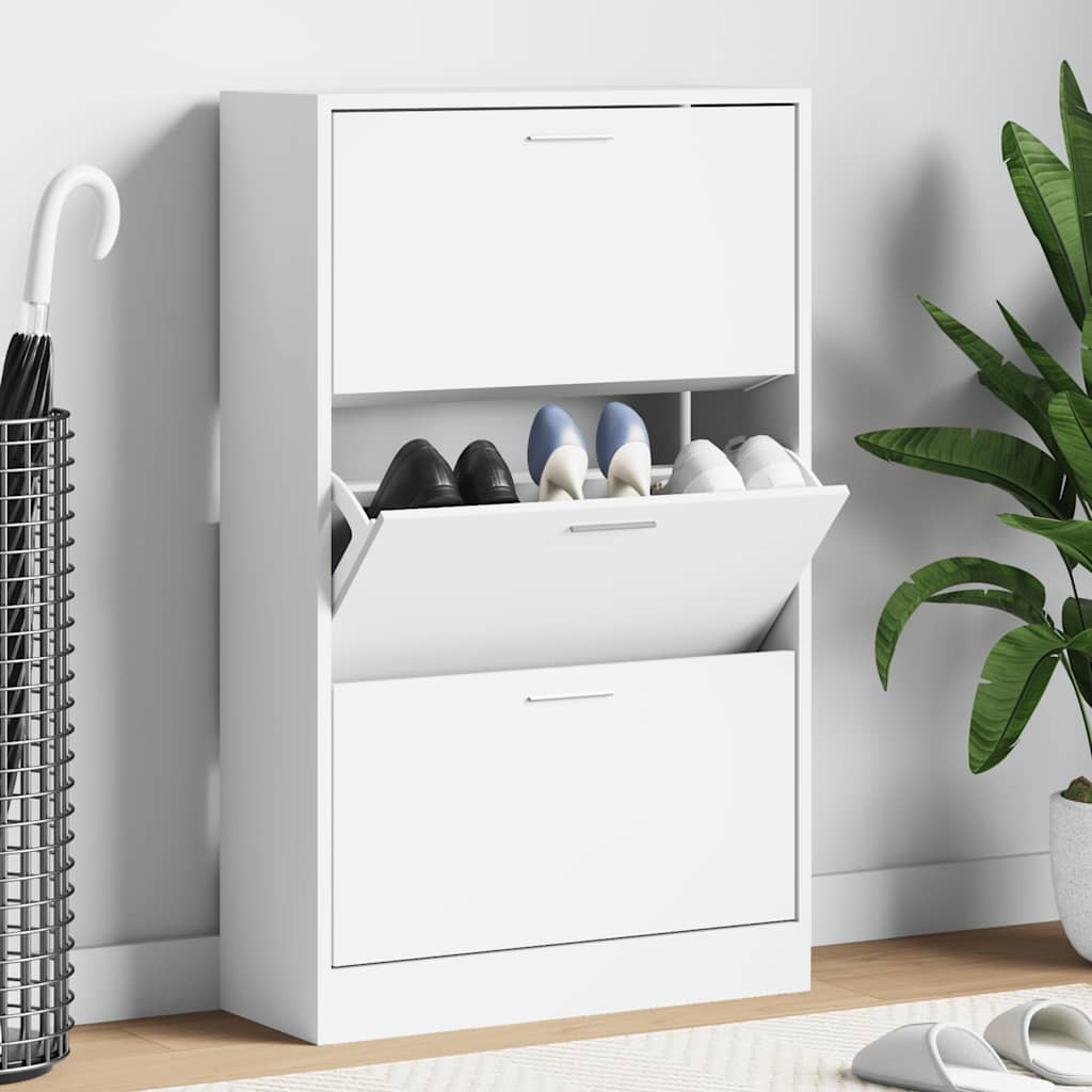 vidaXL Shoe Cabinet High Gloss White 63x24x103 cm Engineered Wood