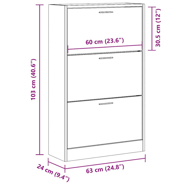 vidaXL Shoe Cabinet Smoked Oak 63x24x103 cm Engineered Wood