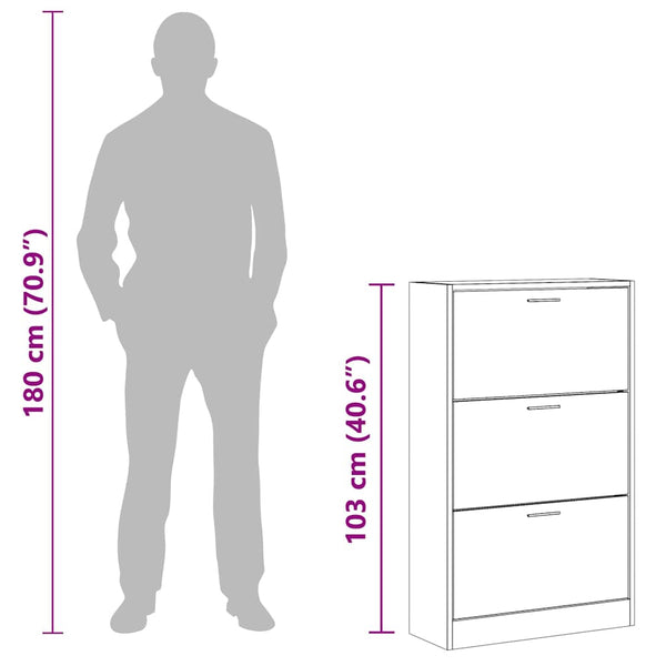 vidaXL Shoe Cabinet Smoked Oak 63x24x103 cm Engineered Wood