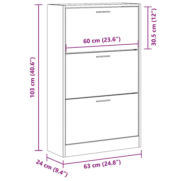 vidaXL Shoe Cabinet Sonoma Grey 63x24x103 cm Engineered Wood