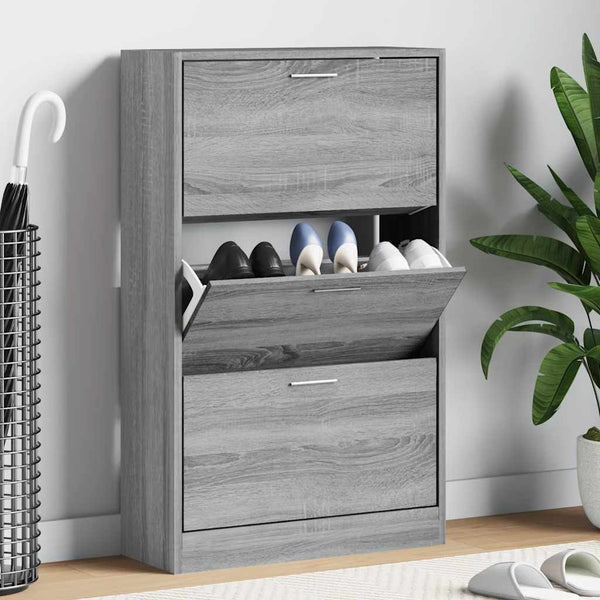 vidaXL Shoe Cabinet Sonoma Grey 63x24x103 cm Engineered Wood