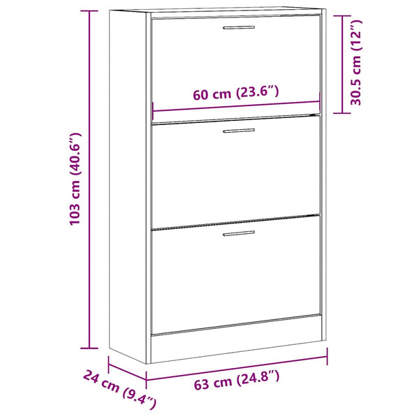 vidaXL Shoe Cabinet Brown Oak-Look 63x24x103 cm Engineered Wood