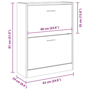 vidaXL Shoe Cabinet High Gloss White 63x24x81 cm Engineered Wood
