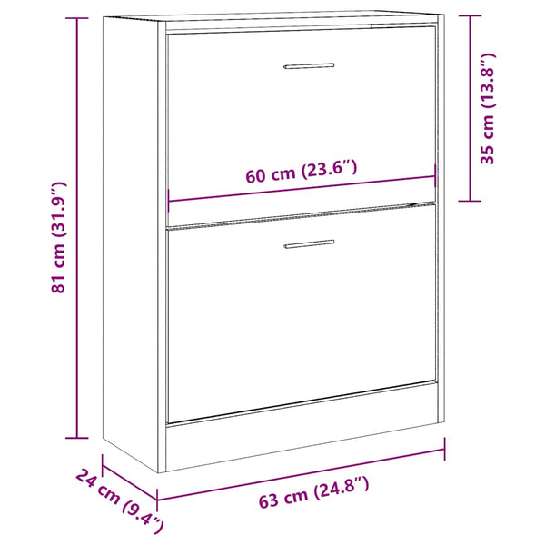 vidaXL Shoe Cabinet High Gloss White 63x24x81 cm Engineered Wood