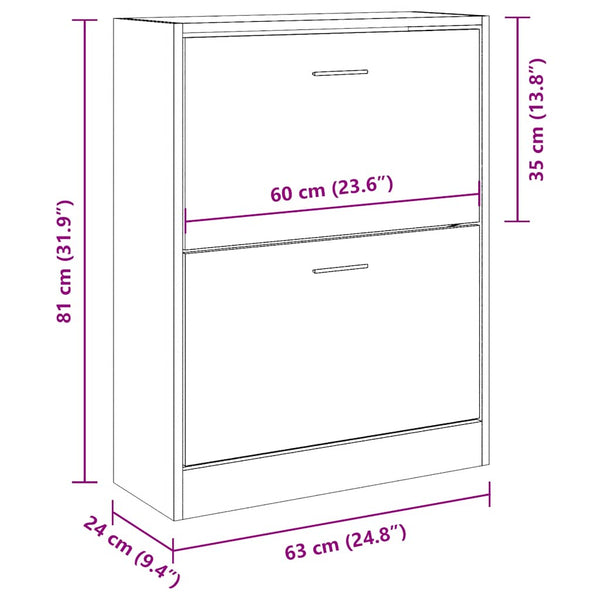 vidaXL Shoe Cabinet Brown Oak Look 63x24x81 cm Engineered Wood