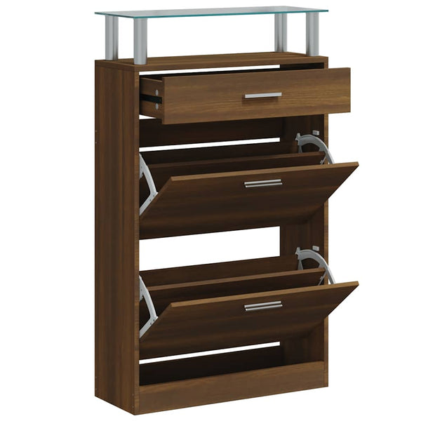 vidaXL Shoe Cabinet Brown Oak Look 63x24x104 cm Engineered Wood