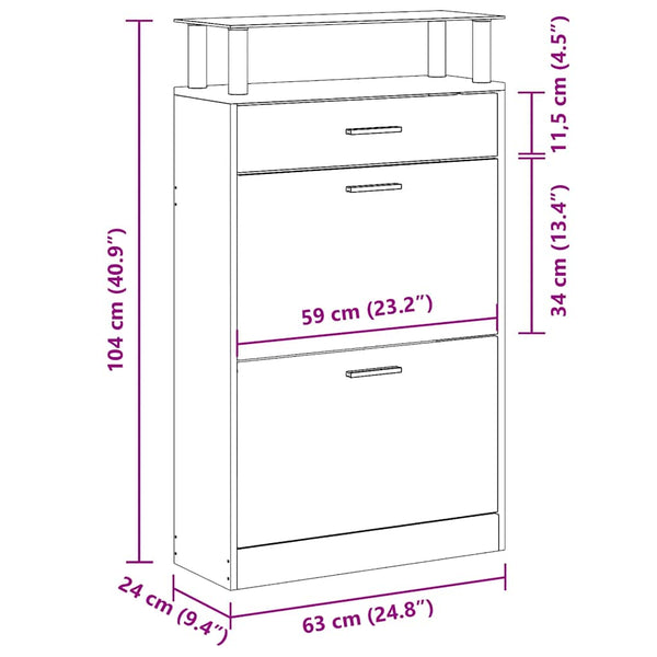 vidaXL Shoe Cabinet Brown Oak Look 63x24x104 cm Engineered Wood