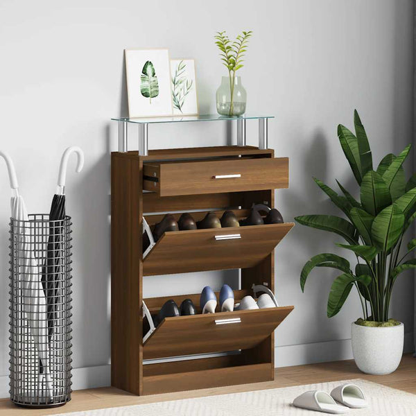 vidaXL Shoe Cabinet Brown Oak Look 63x24x104 cm Engineered Wood