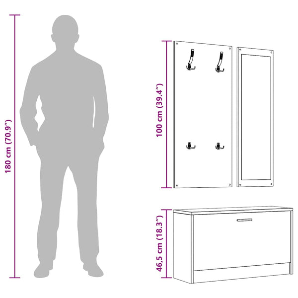 vidaXL 3-Piece Hallway Furniture Set White Engineered Wood