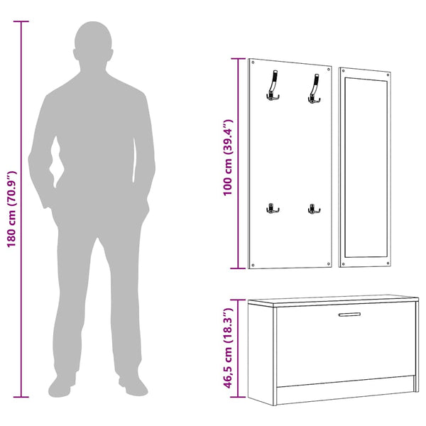 vidaXL 3-Piece Hallway Furniture Set Concrete Grey Engineered Wood