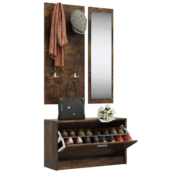 vidaXL 3-Piece Hallway Furniture Set Smoked Oak Engineered Wood