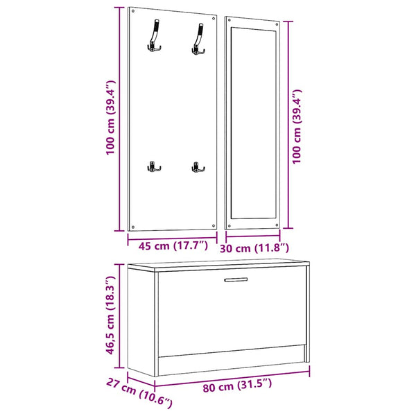vidaXL 3-Piece Hallway Furniture Set Smoked Oak Engineered Wood