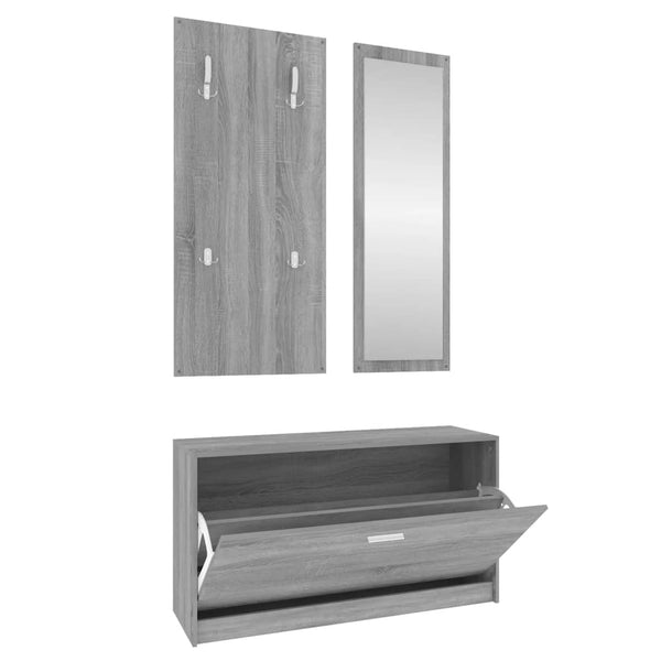 vidaXL 3-Piece Hallway Furniture Set Grey Sonoma Engineered Wood