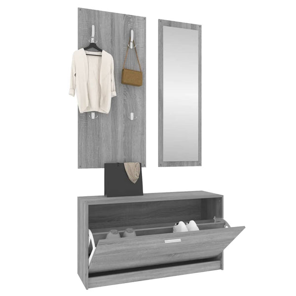 vidaXL 3-Piece Hallway Furniture Set Grey Sonoma Engineered Wood