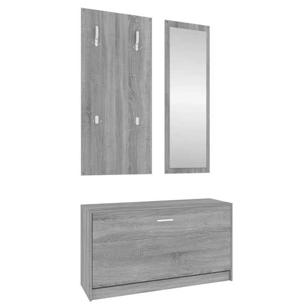 vidaXL 3-Piece Hallway Furniture Set Grey Sonoma Engineered Wood