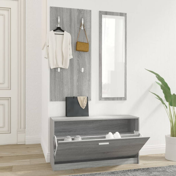 vidaXL 3-Piece Hallway Furniture Set Grey Sonoma Engineered Wood