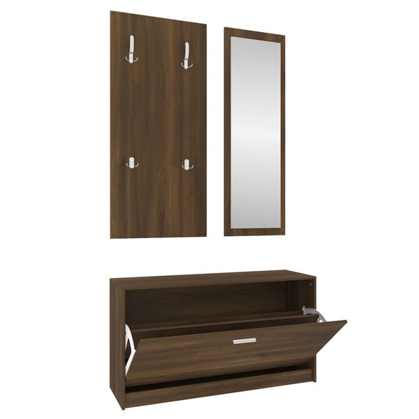 vidaXL 3-Piece Hallway Furniture Set Brown Oak Look Engineered Wood