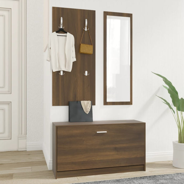 vidaXL 3-Piece Hallway Furniture Set Brown Oak Look Engineered Wood