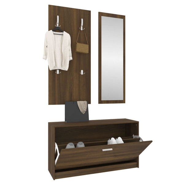 vidaXL 3-Piece Hallway Furniture Set Brown Oak Look Engineered Wood