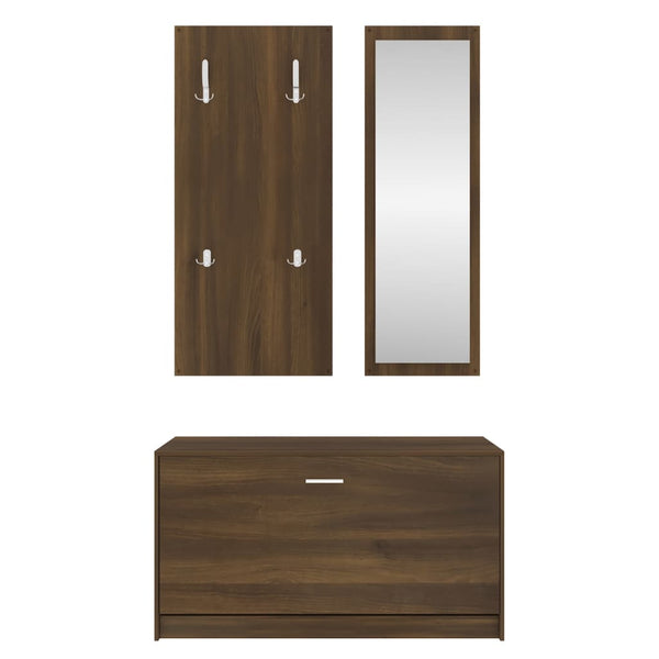 vidaXL 3-Piece Hallway Furniture Set Brown Oak Look Engineered Wood