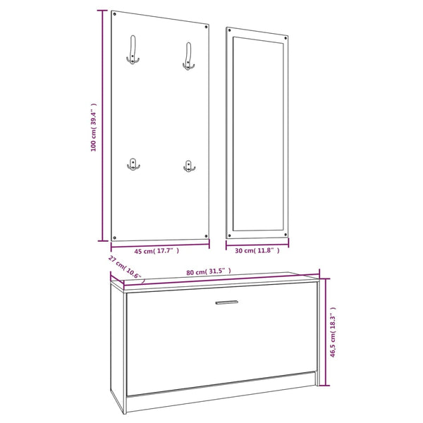 vidaXL 3-Piece Hallway Furniture Set Brown Oak Look Engineered Wood